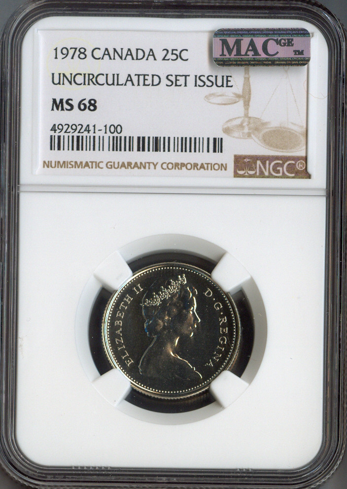 1978 Canada 25 Cents 25C NGC MS68 MAC Quality