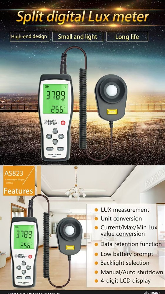 SMART SENSOR Digital Light Luxmeter Illuminance Handheld Photometer Detector AU