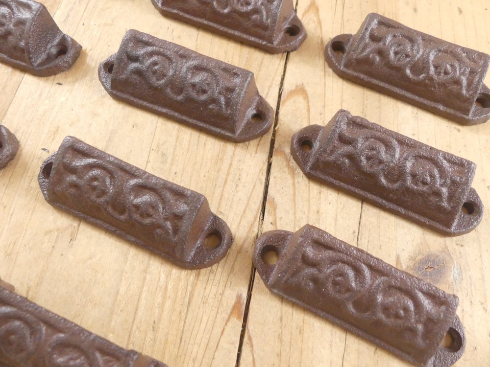 20 Cast Iron Brown Ornate Pulls Drawer Cabinet Handles Rustic Vintage Look Knobs