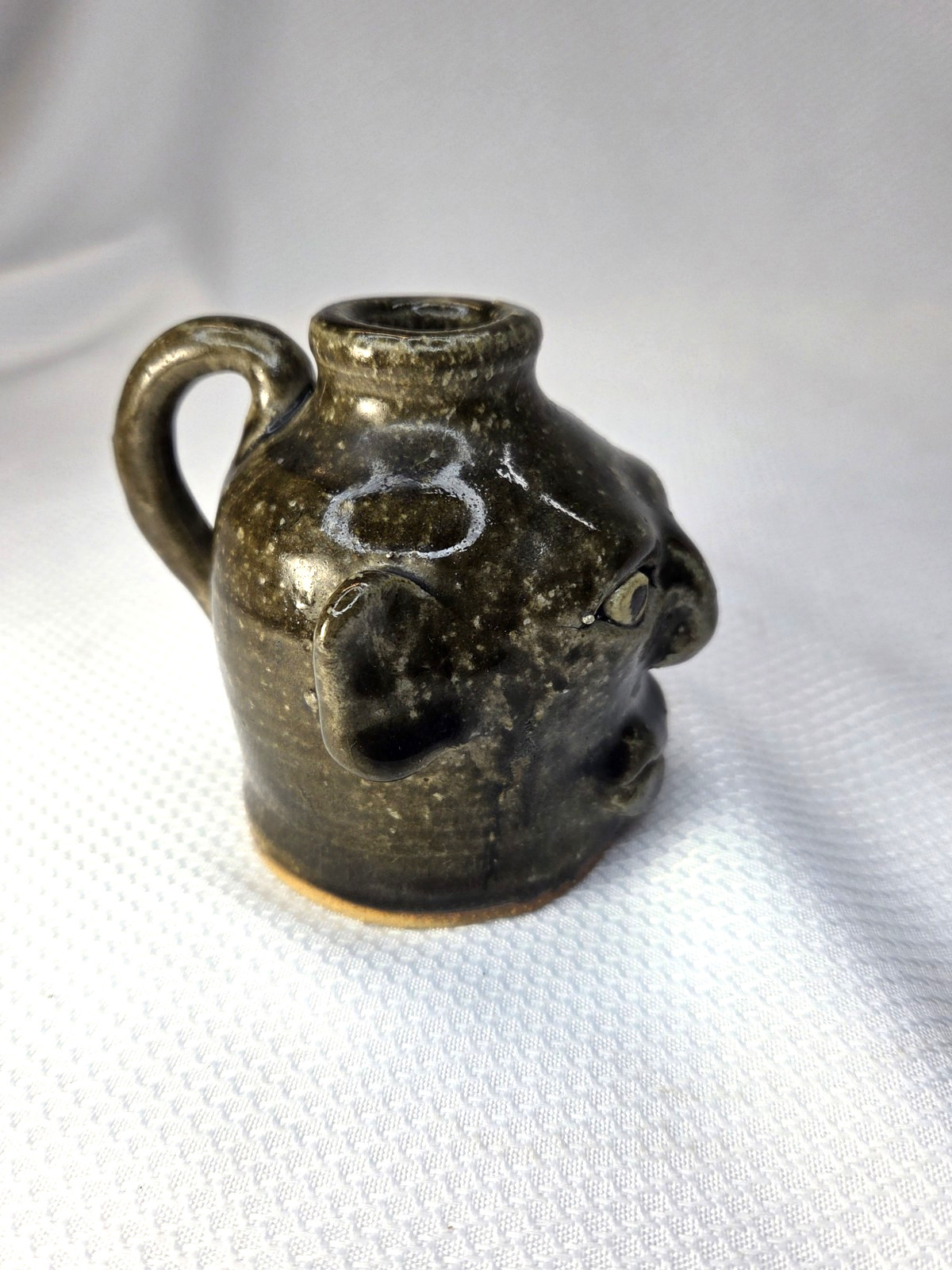 Anita Meaders Miniature Small Folk Pottery Face Jug Vase, Georgia 3 3/8" Tall