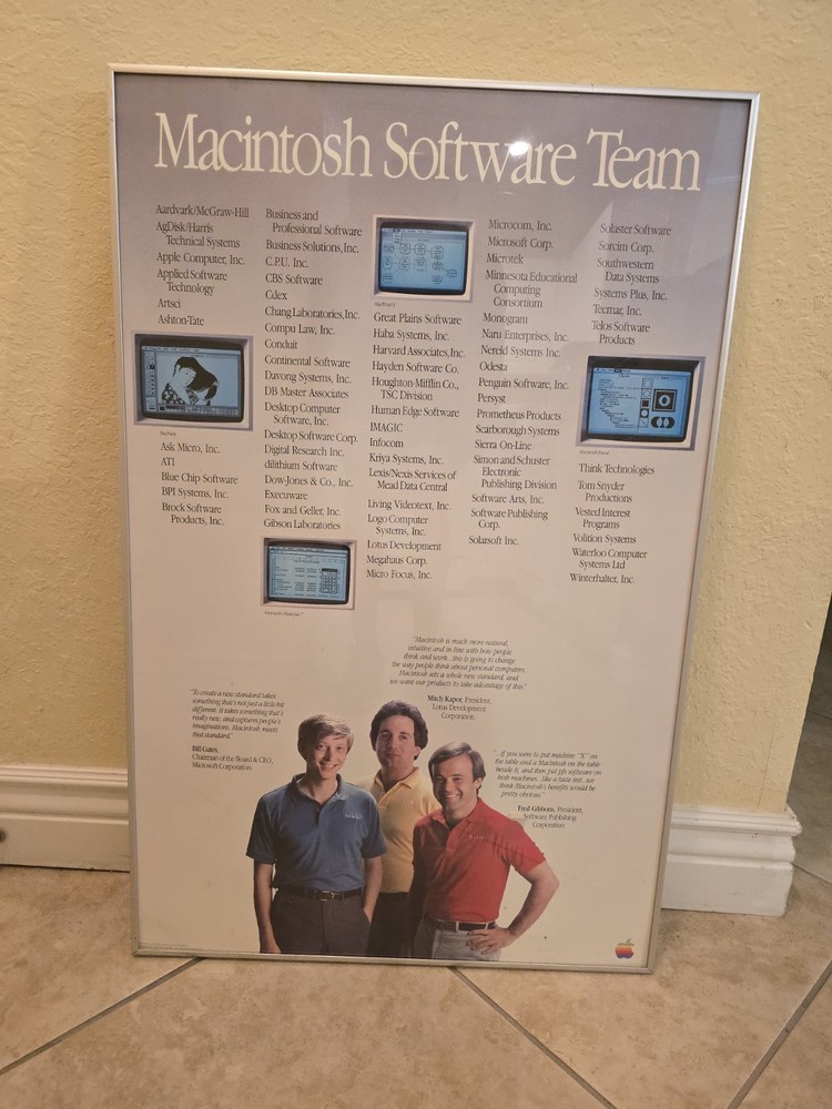 Vintage Original Apple Macintosh Software Team Framed Poster 1984 Apple Computer