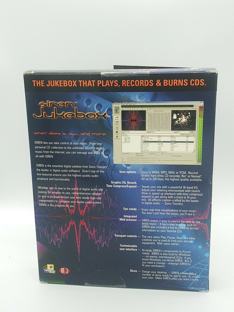 Siren Jukebox Mp3 Burner RIP Record Encode Play Customize CD's Windows Media 99