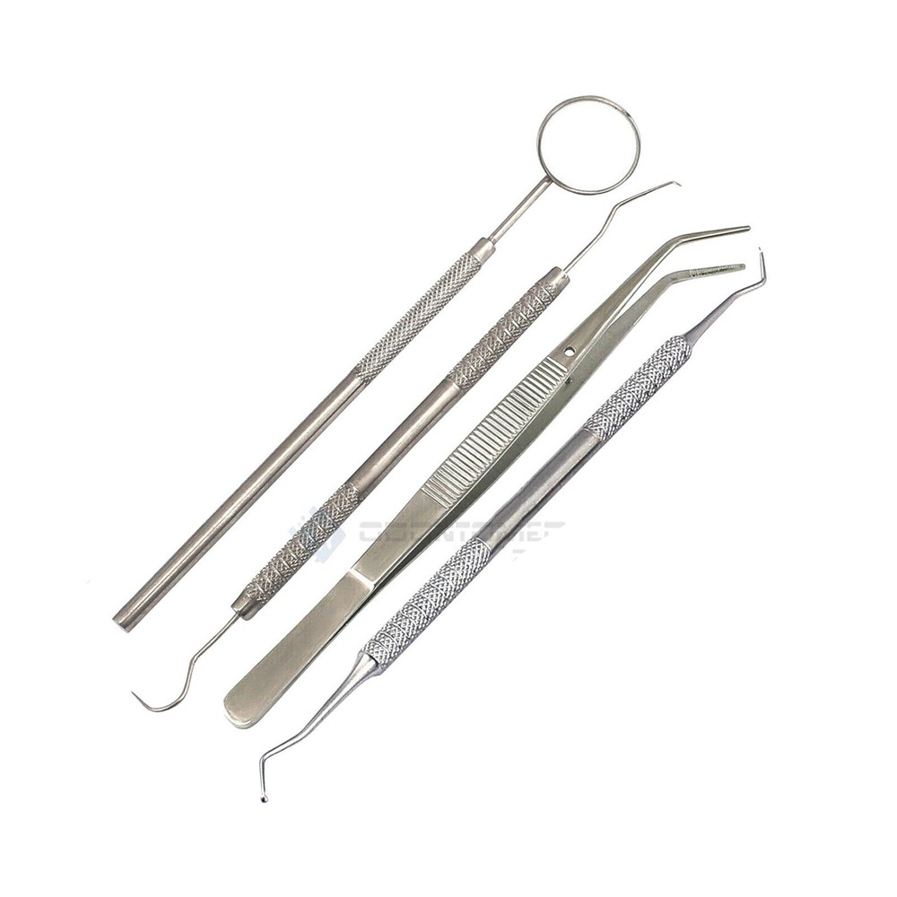 4 Dental Basic Instruments Set Mirror, Plier, Explorer, Dental Instruments