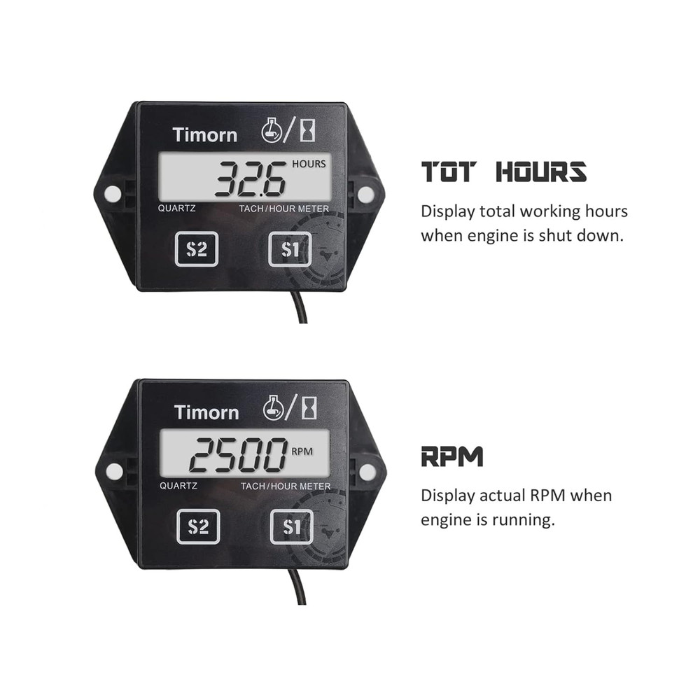 Tachometer for Small Engine,Inductive Hour Meter for 2 Stroke & 4 Stroke Small E
