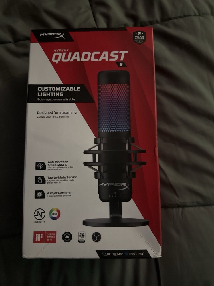 HyperX QuadCast S USB Microphone Customizable Lighting PC Mac PS5 PS4 Black