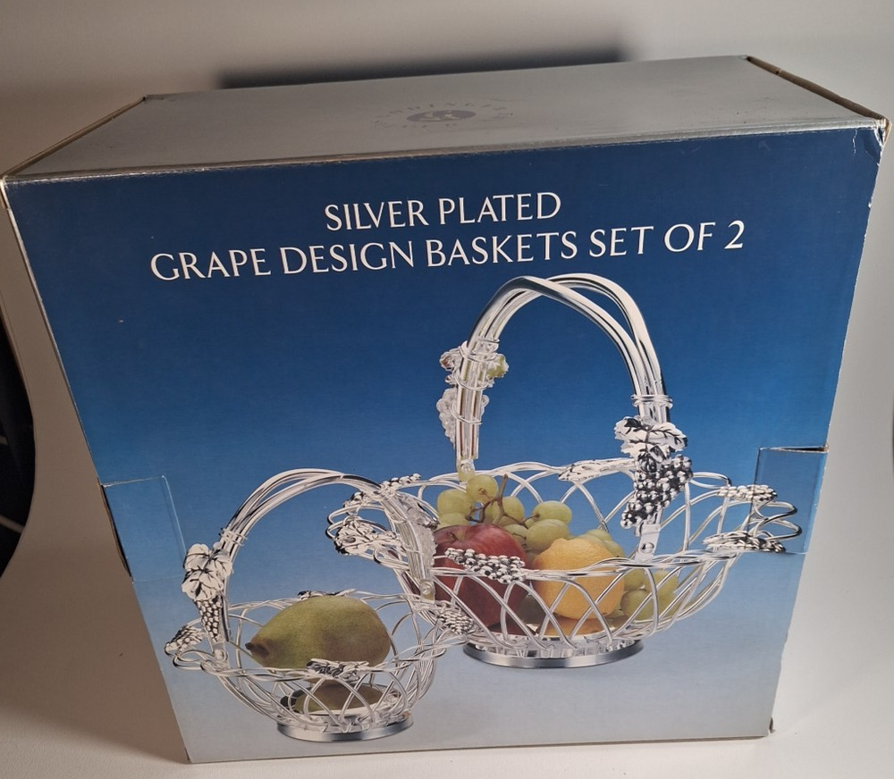 GODINGER Silver Art Co. Silver Plated Grape Design Round Basket