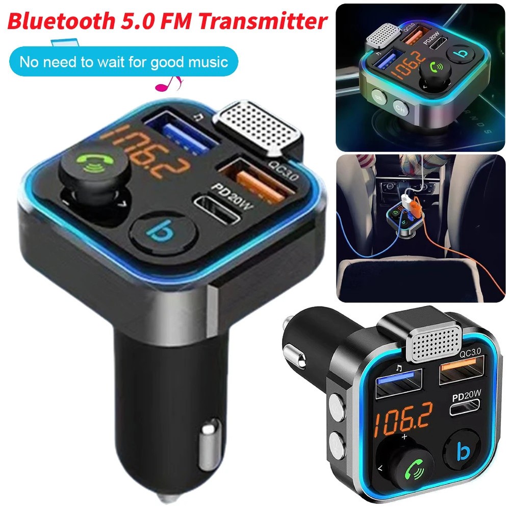 Bluetooth 5.0 Car Wireless FM Transmitter Adapter 2 USB Port Charger Hands-Free