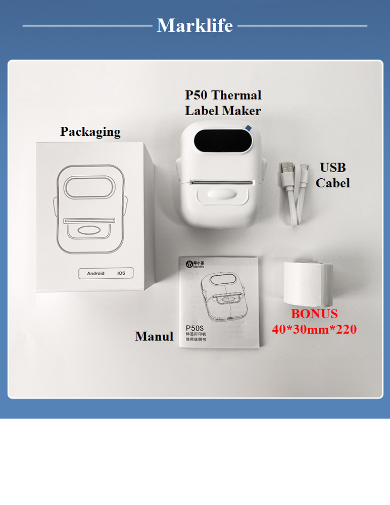Portable Thermal Label Maker Wireless/Ink-less Handheld Label Maker