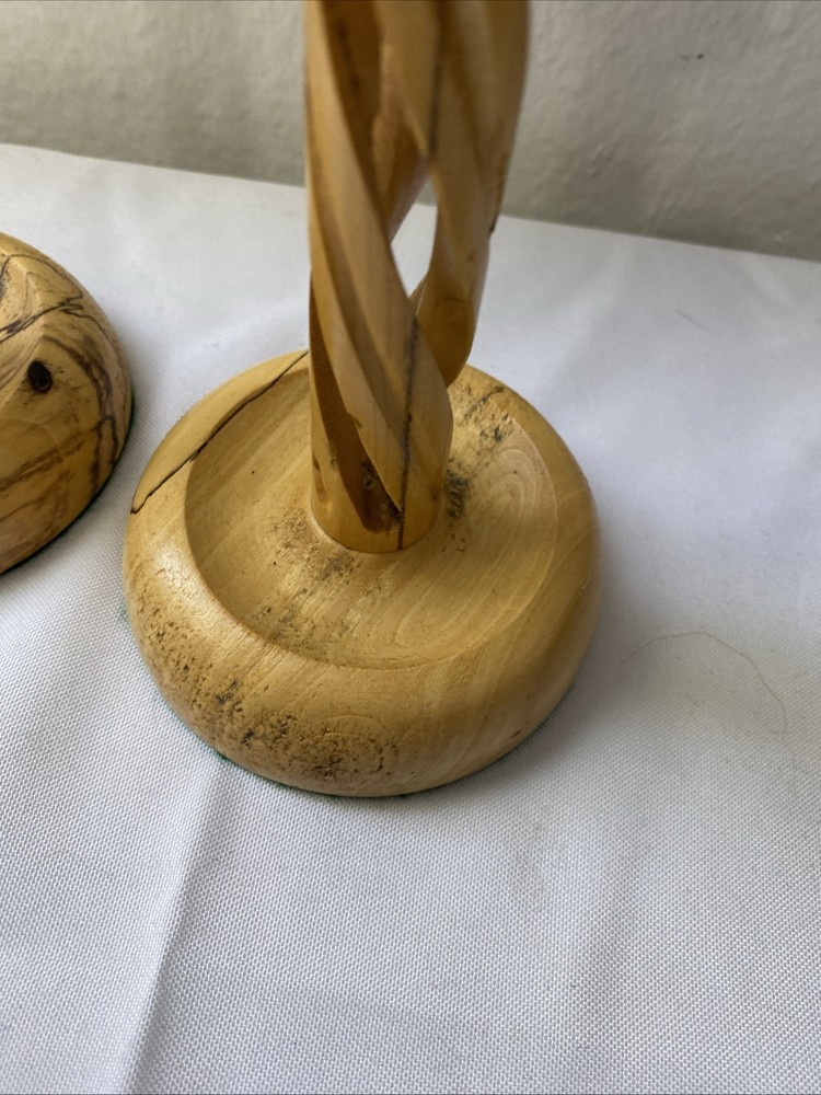 MCM Spalted Elm Candlestick Pair 8” Spiral Column