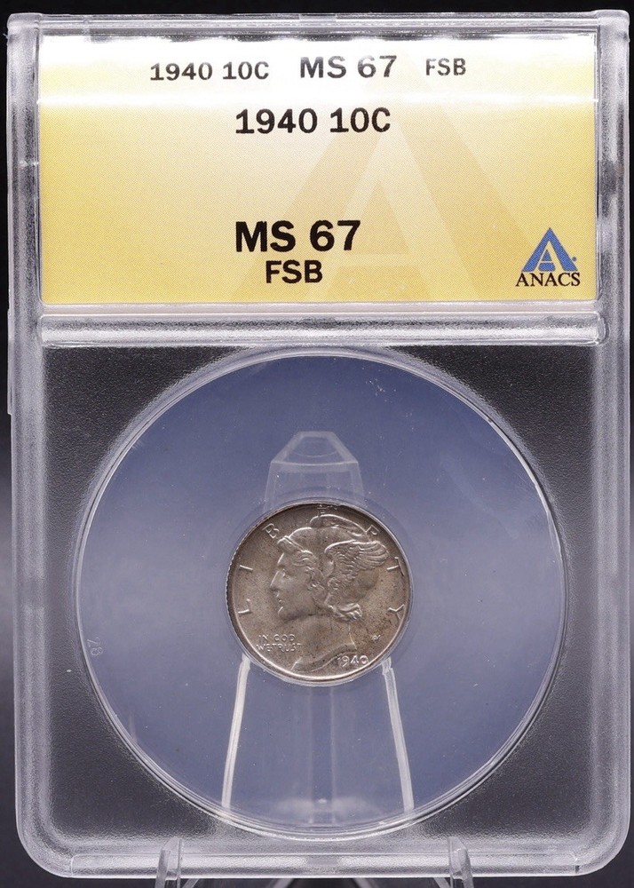 1940 “P” Mercury Dime ANACS MS 67 FSB • Full Split Bands • Brilliant Gem