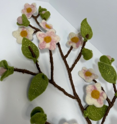Felted Wool Cherry Blossom Stem, 31 x 12"