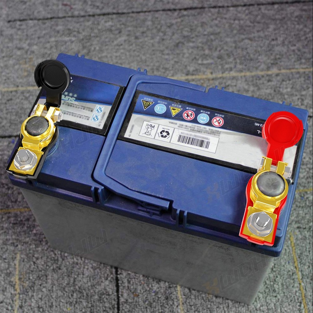 2PCS Positive Negative Car Battery Cable Terminals Top Post Connectors Clamp Set