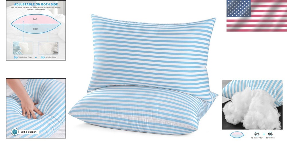 Custom Comfort Queen Pillows with Breathable Covers - 2 Pack, Machine Washable