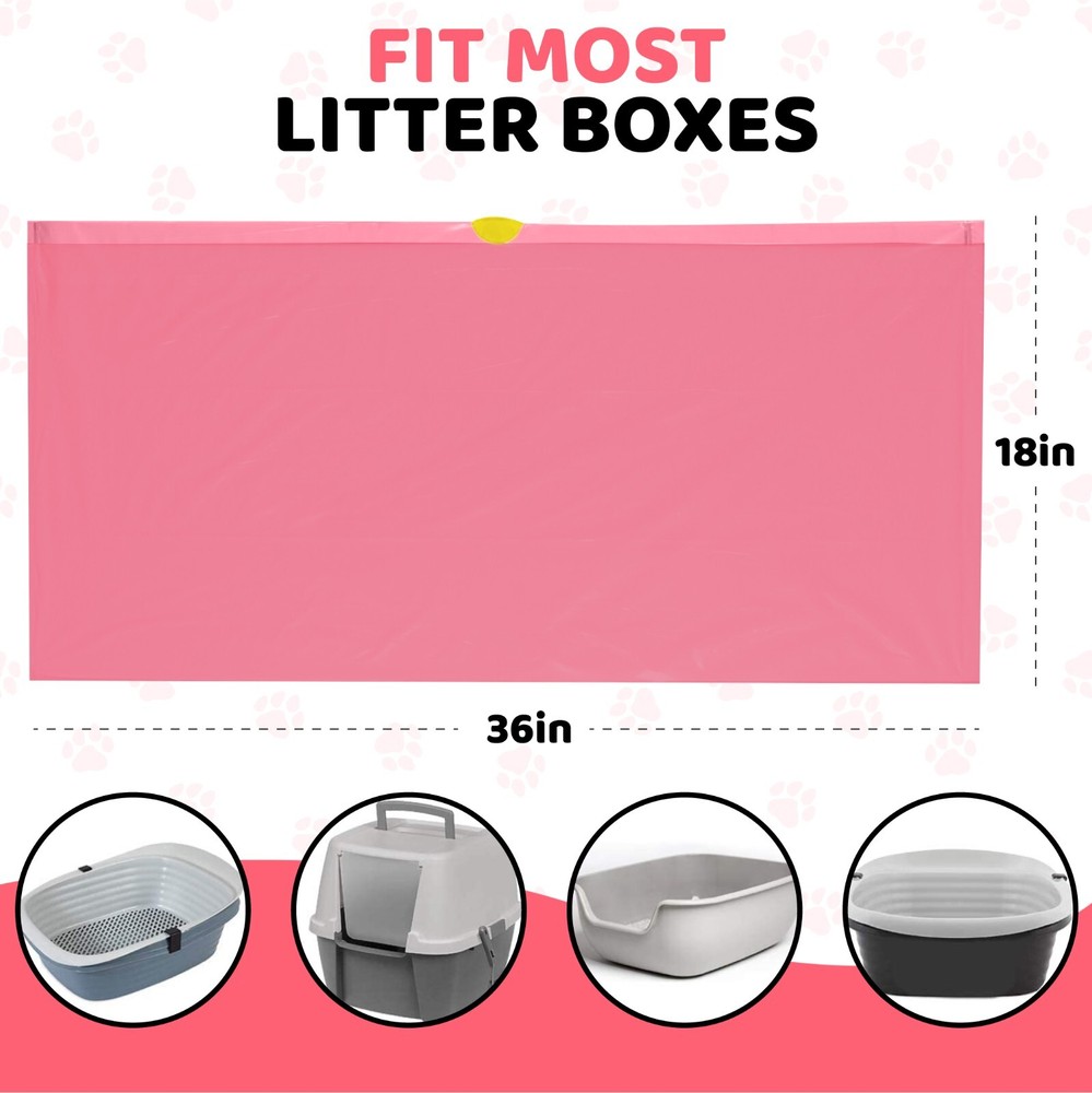 20 Count Cat Litter Box Liners, Pink Color, Drawstring, Extra Large, Kitty Litty