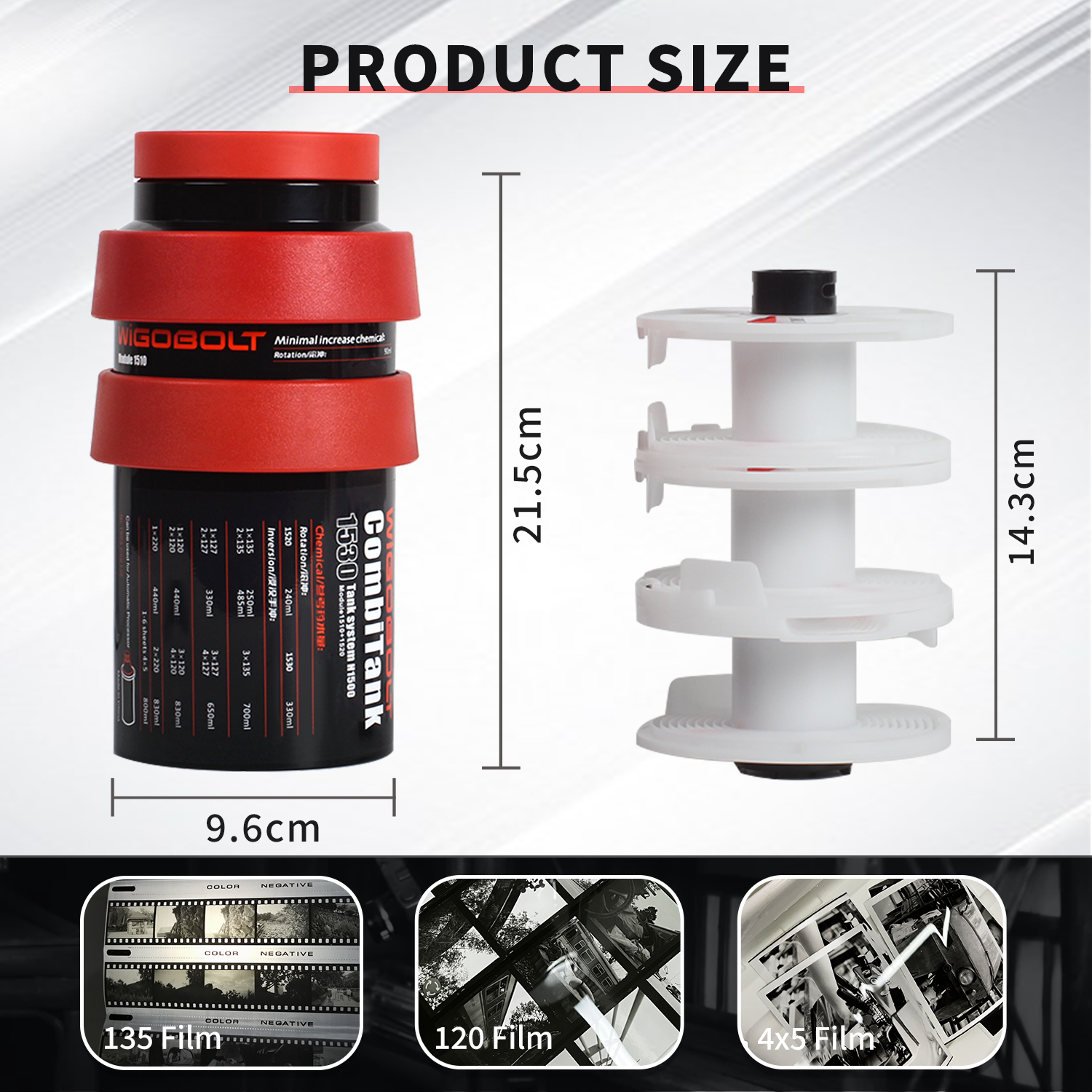 eTone Extended Developing Tank 3 Spirals 120 35 4x5 B/W film Darkroom Processing
