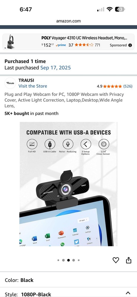 AutoFocus HD Video WebCam , Stereo Microphone., Webcam for PC