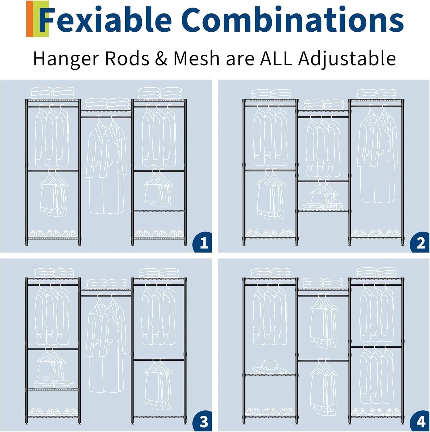 Heavy Duty Storage Clothes Rail Rack Garment Hanging Stand Open Wardrobe Shelf