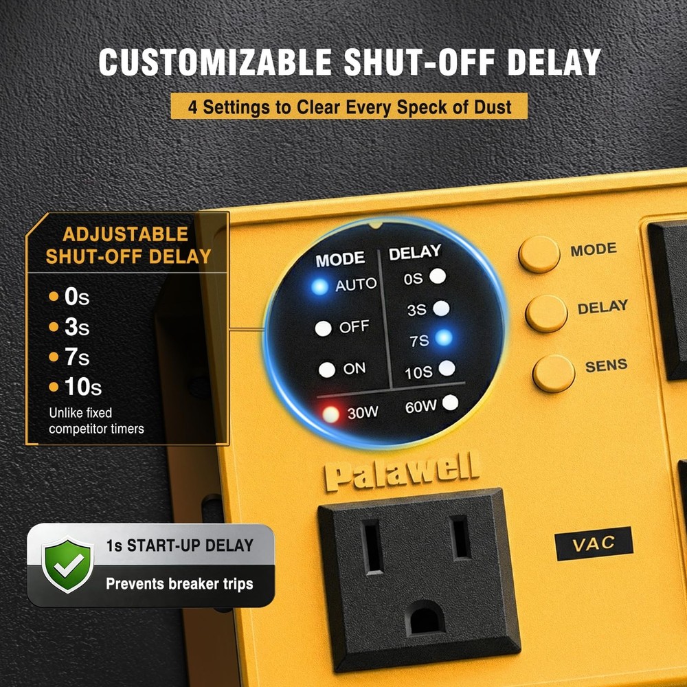 Automatic Vacuum Switch for Power Tools - Adjustable Threshold (30W/60W) & De...