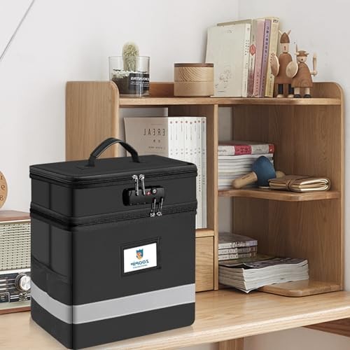 Fireproof File Box with Lock, 2 Layer Document Box Storage Small-2 Layer Black