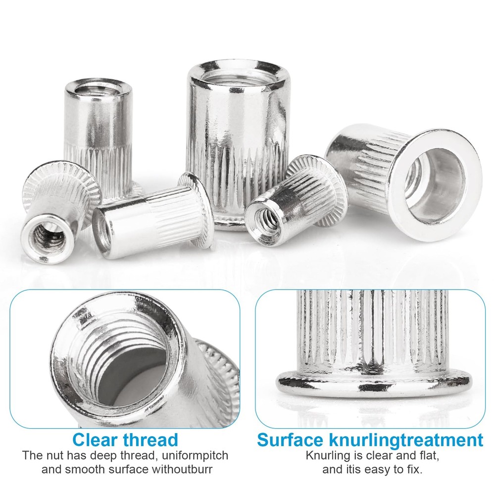 50Pcs M8 Rivet Nuts, 304 Stainless Steel Flat Head Rivnut Threaded Insert Nut...
