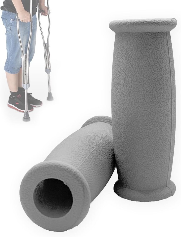 Crutch Solid Hand Grip, Replacement Cane Crutch Handgrips, 2 Pcs, Gray