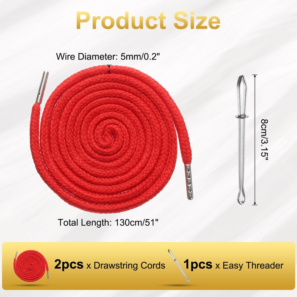 2pcs Drawstring Cords 51" Replacement Drawstring with Threader Red