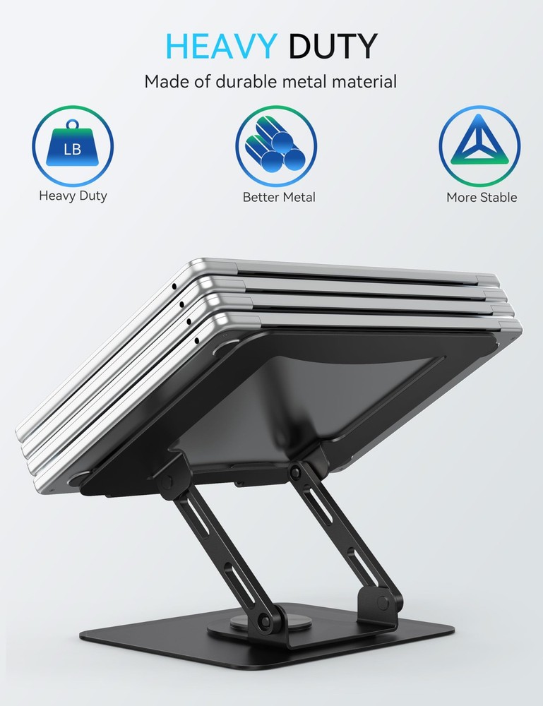 360 Rotating Laptop Stand, Ergonomic Computer Riser for Desk, Adjustable Heig...