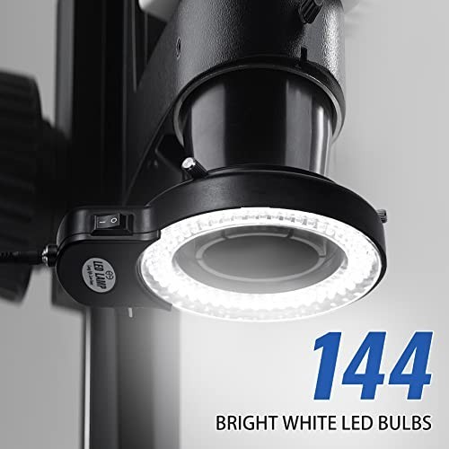 144 LED Ring Microscope Light - Adjustable Illuminator for Lab, Stereo, Camera &