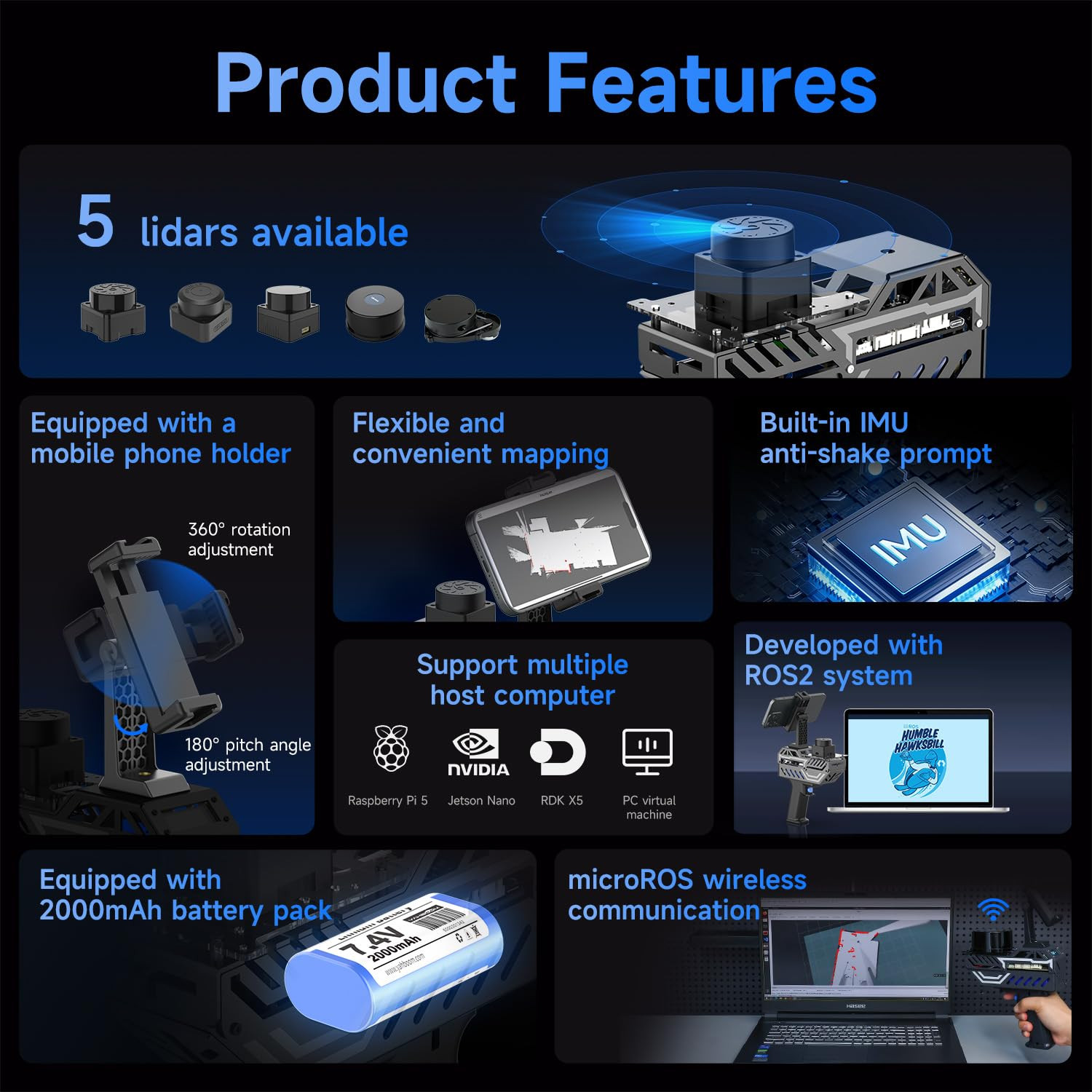 Handheld Mapping Navigation Scanning Lidar TOF Ranging Measurement Radius 0.05-1