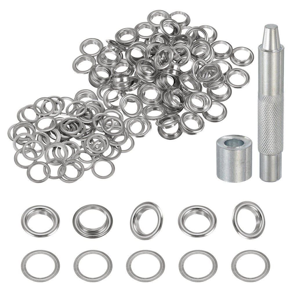 80Set Grommets Eyelets Kit 10mm Copper Eyelets with Setting Tool Silver
