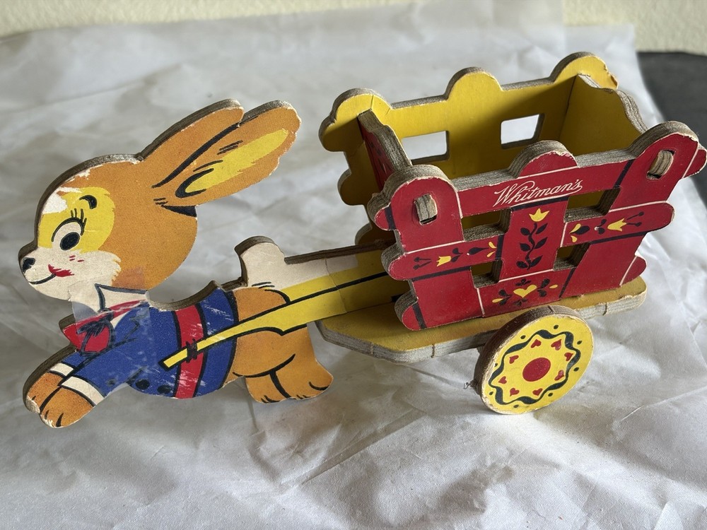 Vintage Whitmans Candy Container Rabbit Pulling A Wagon