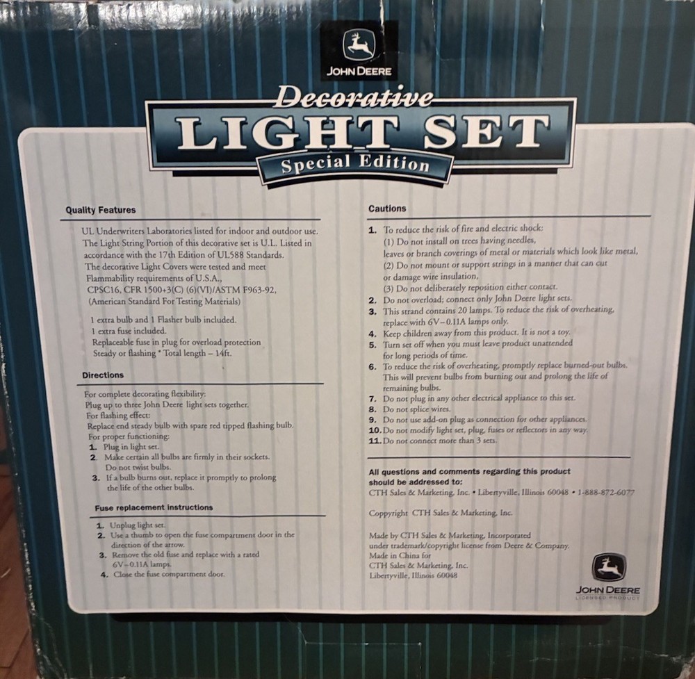 John Deere Decorative Model A Tractor Light Set Special Edition