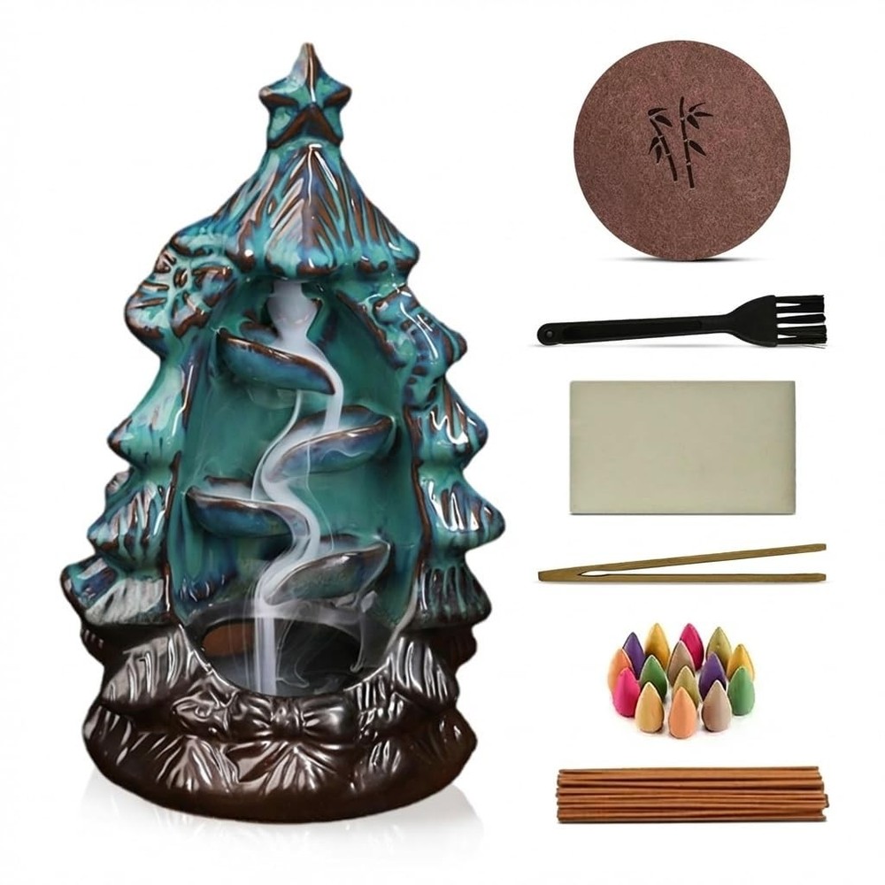 CASAFOYER Backflow Incense Holder Ceramic Waterfall Burner Set (120 Brown