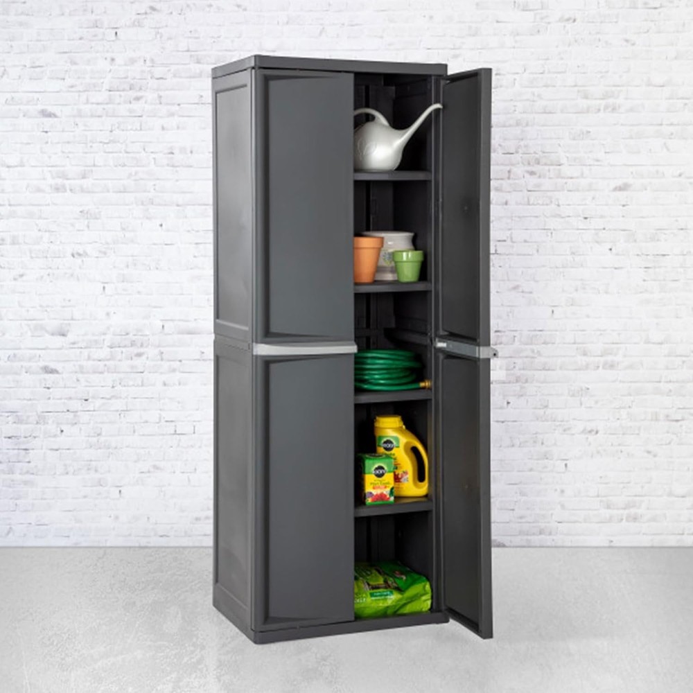 4 Shelf Cabinet, Lockable Utility Storage w/ Adjustable Shelves, Gray