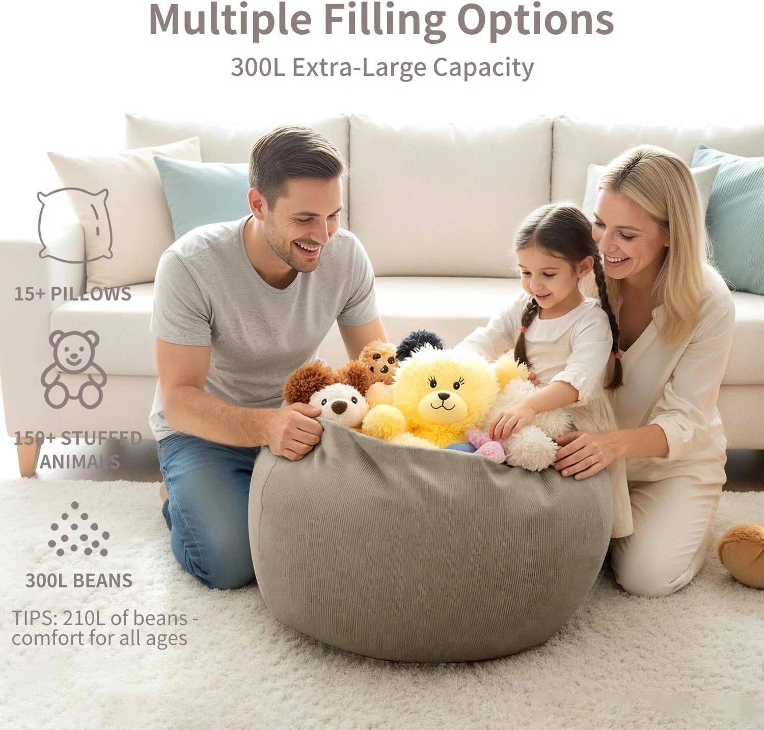 Adjustable Bean Bag Chair Cover 35" - Corduroy for Gaming & Relaxation