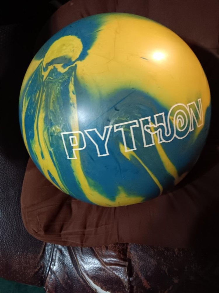 14.8 lb  Brunswick Python Bowling Ball - drilled for right - in good condition