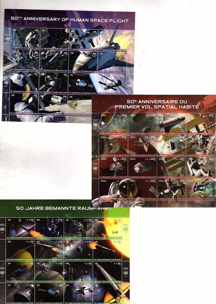 2011 Un UN  New York  Geneva  Vienna Space 3 Mini-Sheets (bb10