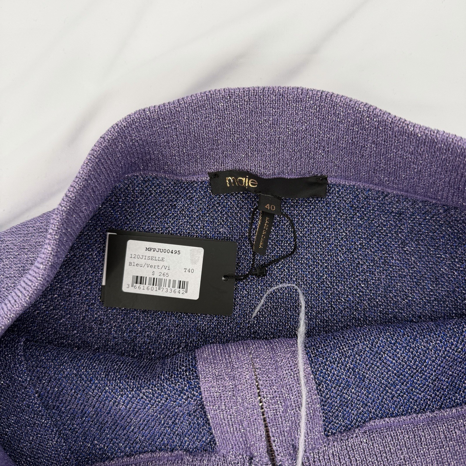 Maje 40/ L Jiseille Metallic Knit Mini Skirt Purple & Blue Ombre Stretch Pockets