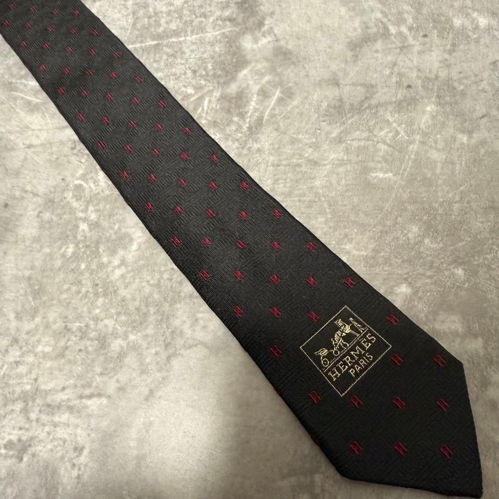 HERMES Tie Black Fasone H Pattern