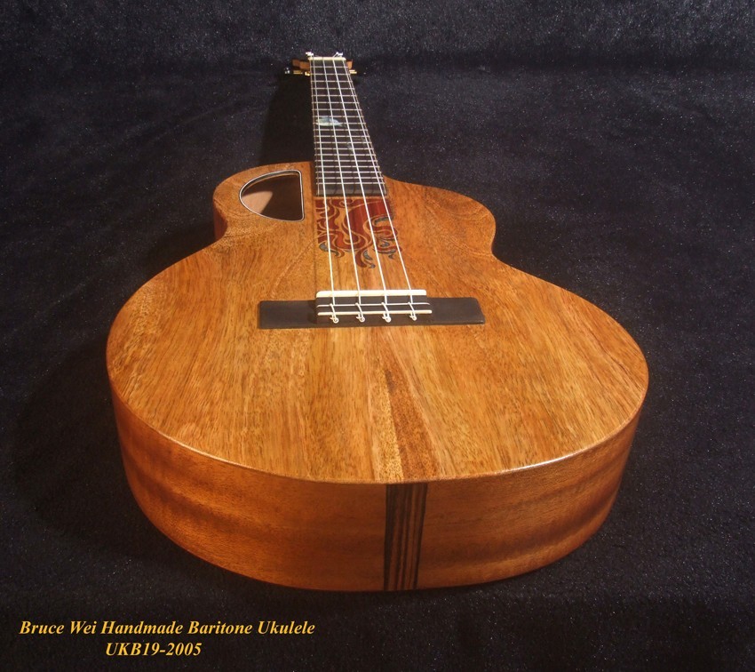 Handcrafted 4 String Baritone Ukulele, Solid Mango & Acacia, Flower UKB19-2005