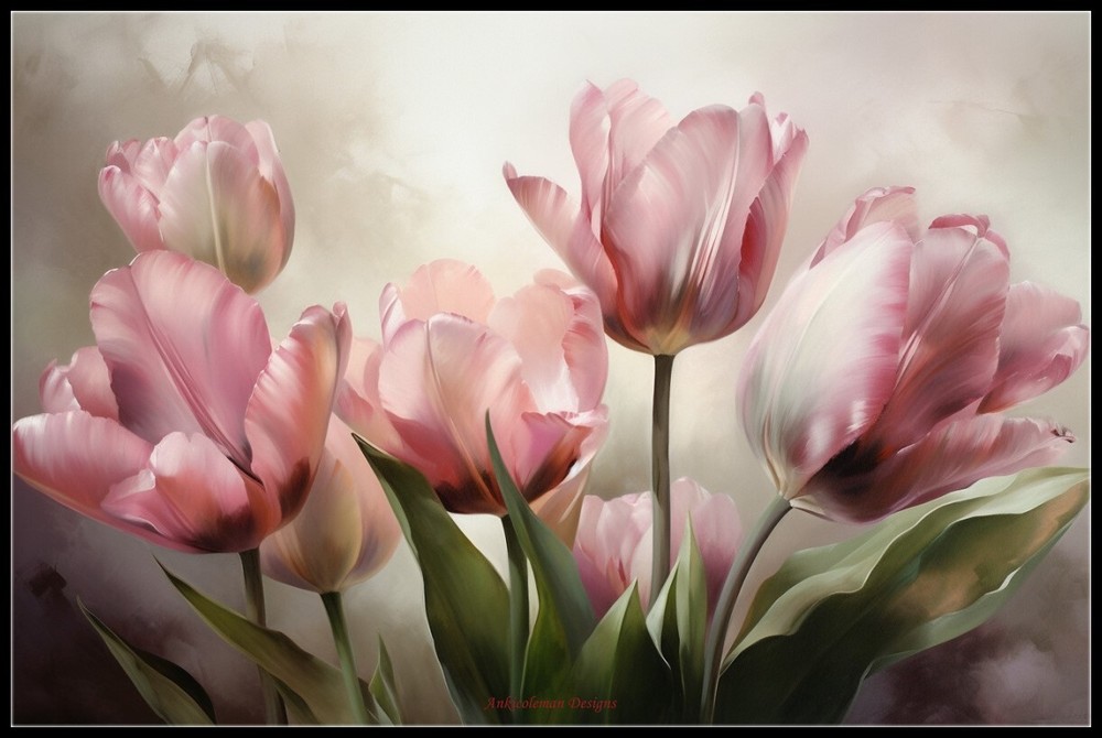 Pink Tulip Flowers 2 - Chart Counted Cross Stitch Patterns Needlework DIY DMC