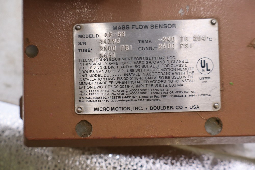 Micro Motion D6 Mass Flow Meter