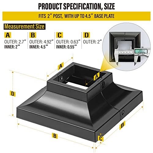 pcs Post 2" Aluminum Deck Post Base Cover, Post 2"x 2" Base 4.5"x4.5" 1 Black