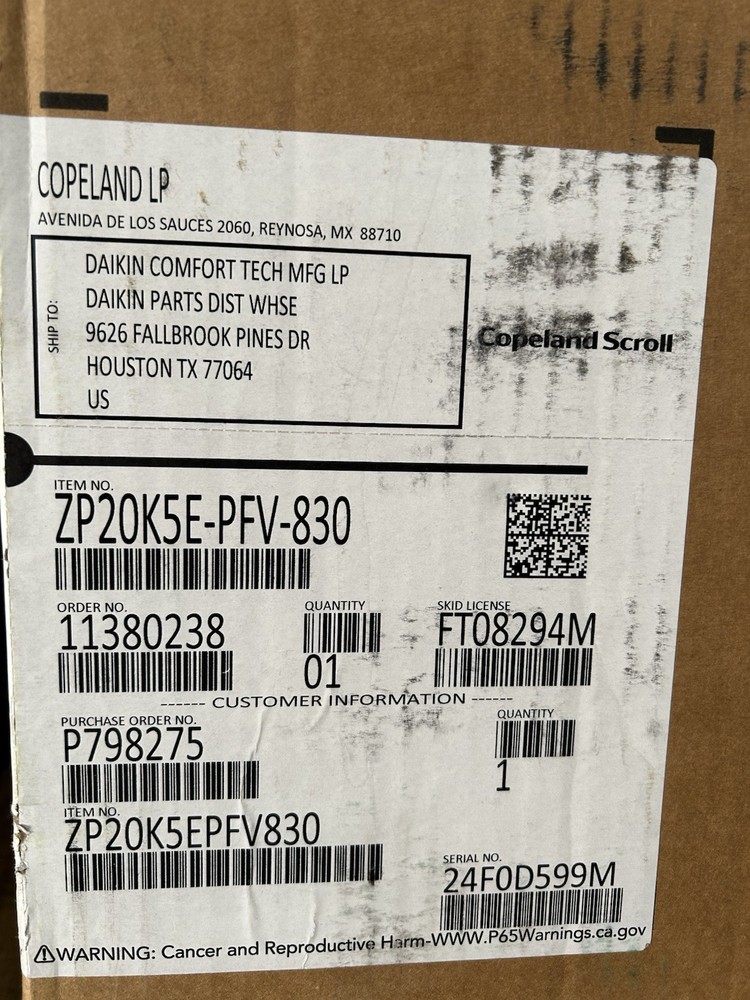 Emerson Copeland Scroll A/C Compressor ZP20K5E-PFV-830