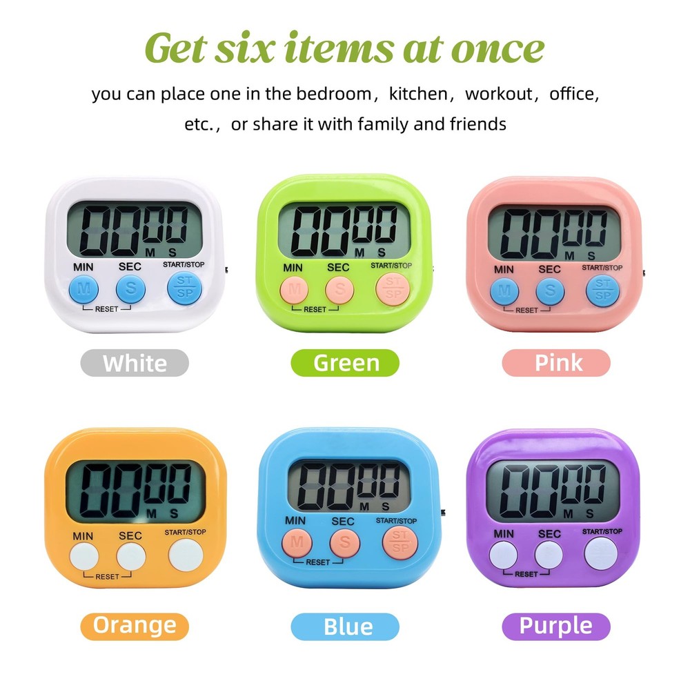 6 Pack Multi-Function Electric Timer for Kitchen Study Work Exercise Training