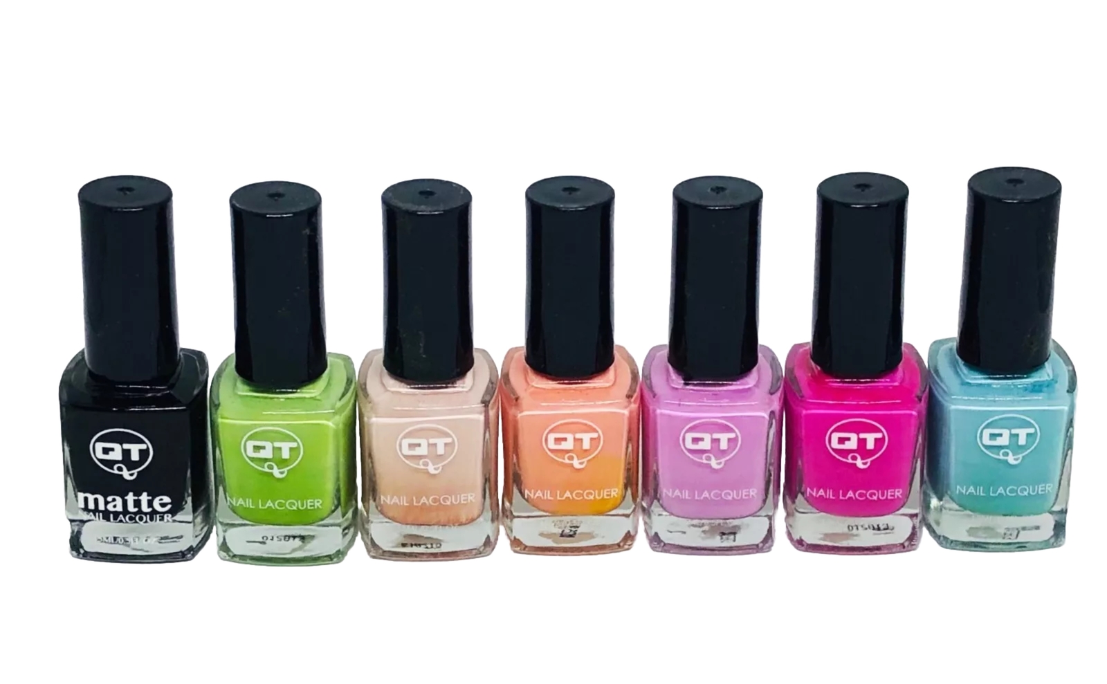 QT Matte Nail Lacquer Polish Lot of 7 + 1 Top Coat Full Size 0.5oz Made in USA