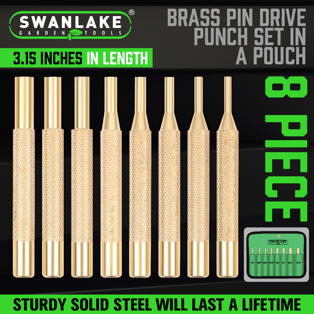 8 Pieces Brass Drive Pin Punches Set Gunsmith Drift Pin Jeweler Roll Up Case