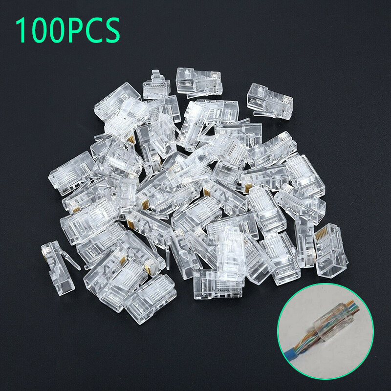 100PCS RJ45 Network Modular Plug 8P8C CAT5e Cable Connector End Pass Through