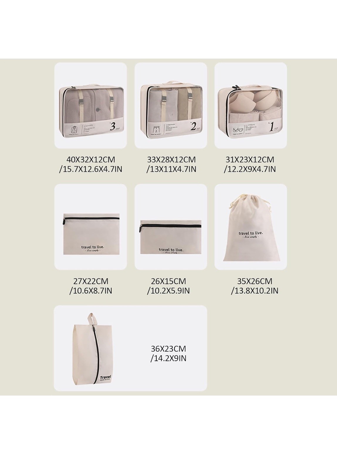 7pcs Travel Packing Cubes Set Organizer Bags for Luggage Clothes Shoes Toiletry