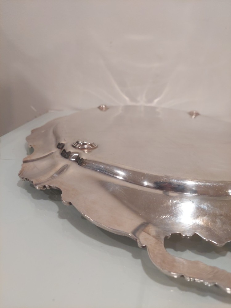 26.5" Silver Plate Oval Footed Tray Chantilly Gorham YC777 Handles Monogram "S"